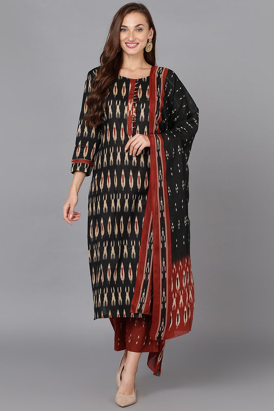 Black Ethnic Motifs Printed Panelled Rayon Blend Kurta VKSKD1303