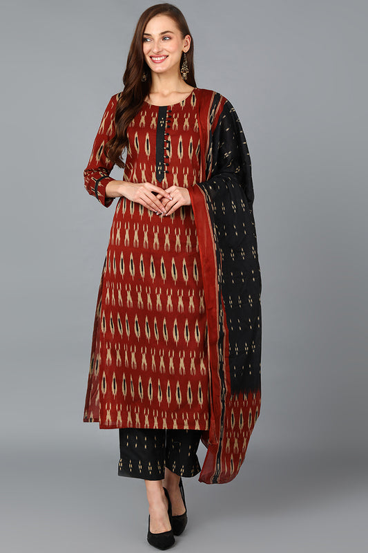 Brown Rayon Blend Straight Kurta Pant With Dupatta VKSKD1304