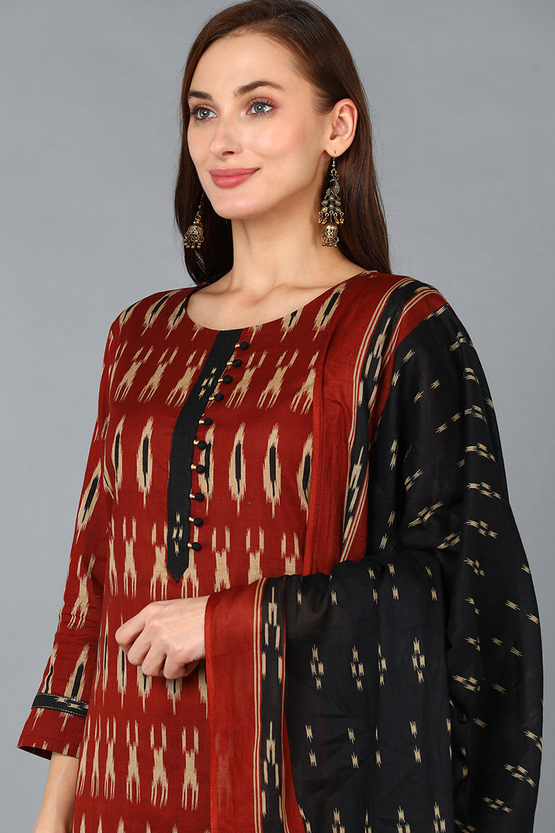 Brown Rayon Blend Straight Kurta Pant With Dupatta VKSKD1304