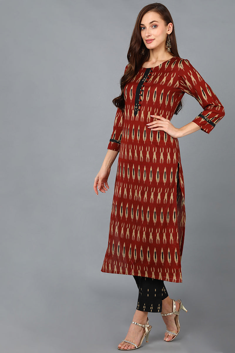 Brown Rayon Blend Straight Kurta Pant With Dupatta VKSKD1304