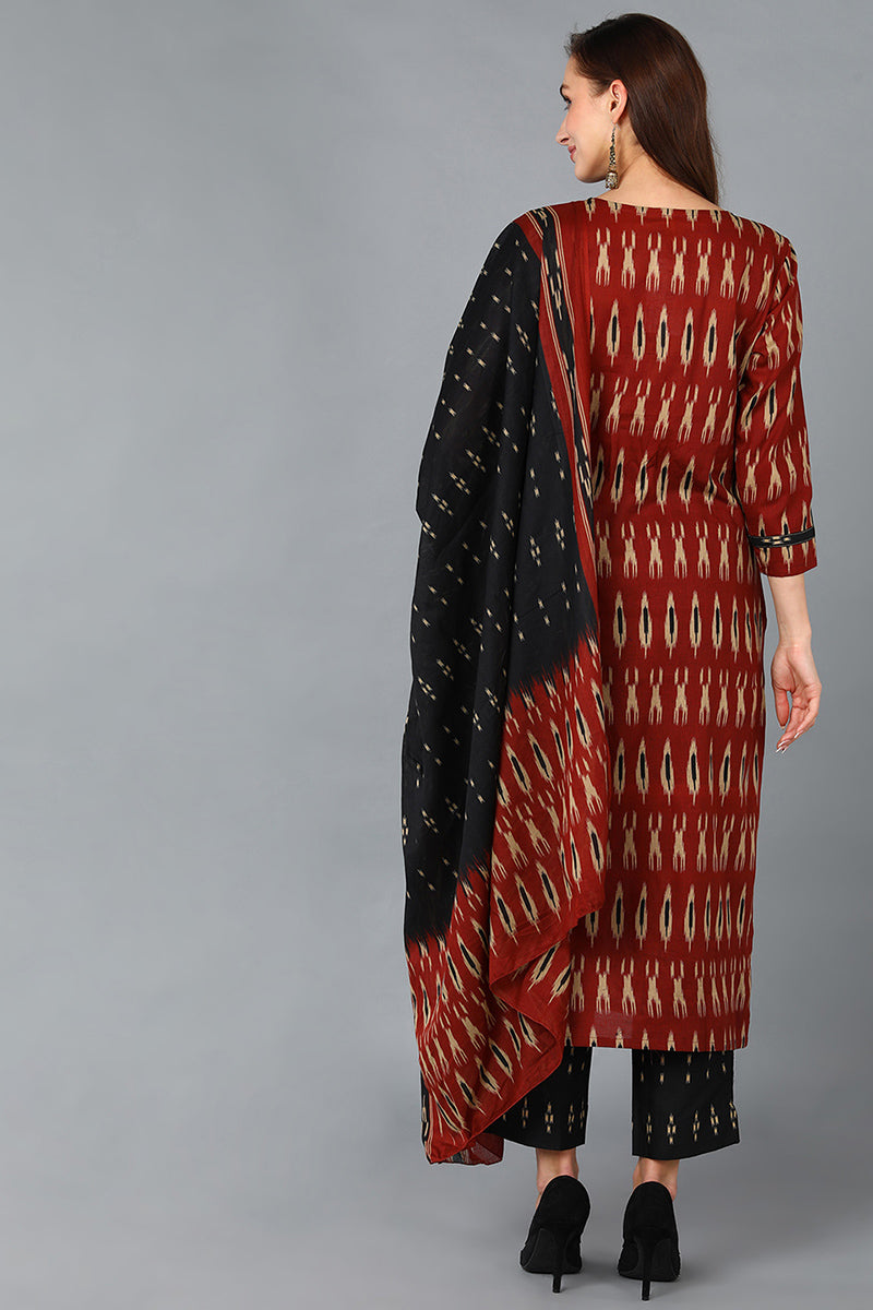 Brown Rayon Blend Straight Kurta Pant With Dupatta VKSKD1304