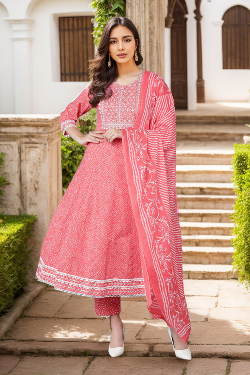 Peach Rayon Blend Kurta Trousers With Dupatta VKSKD1476