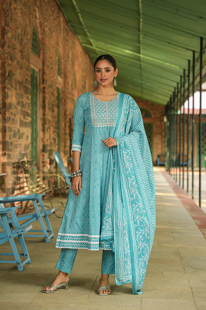 Blue Rayon Blend Kurta Trousers With Dupatta VKSKD1477