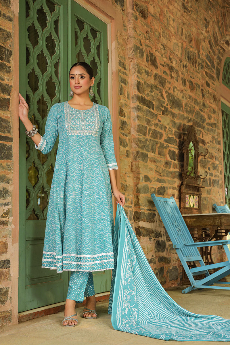 Blue Rayon Blend Kurta Trousers With Dupatta VKSKD1477