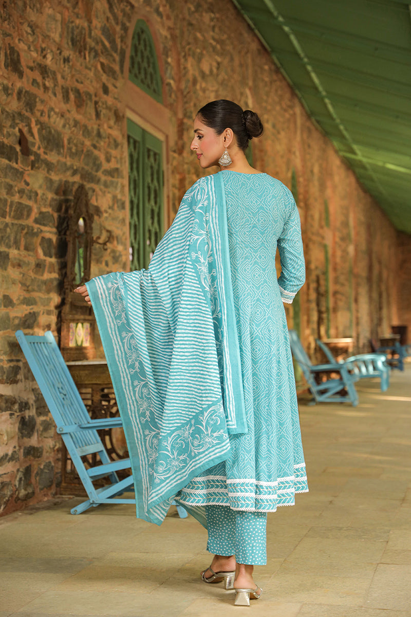 Blue Rayon Blend Kurta Trousers With Dupatta VKSKD1477