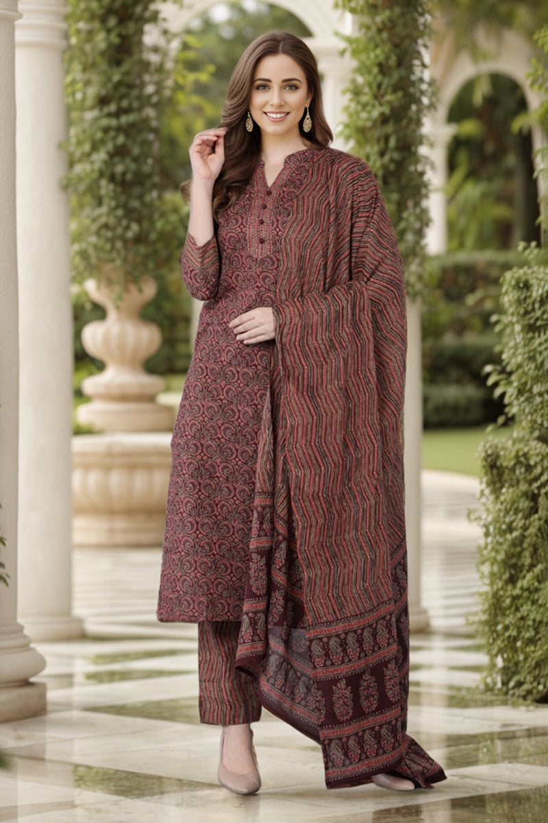 Maroon Rayon Blend straight Kurta Pant With Dupatta VKSKD1544