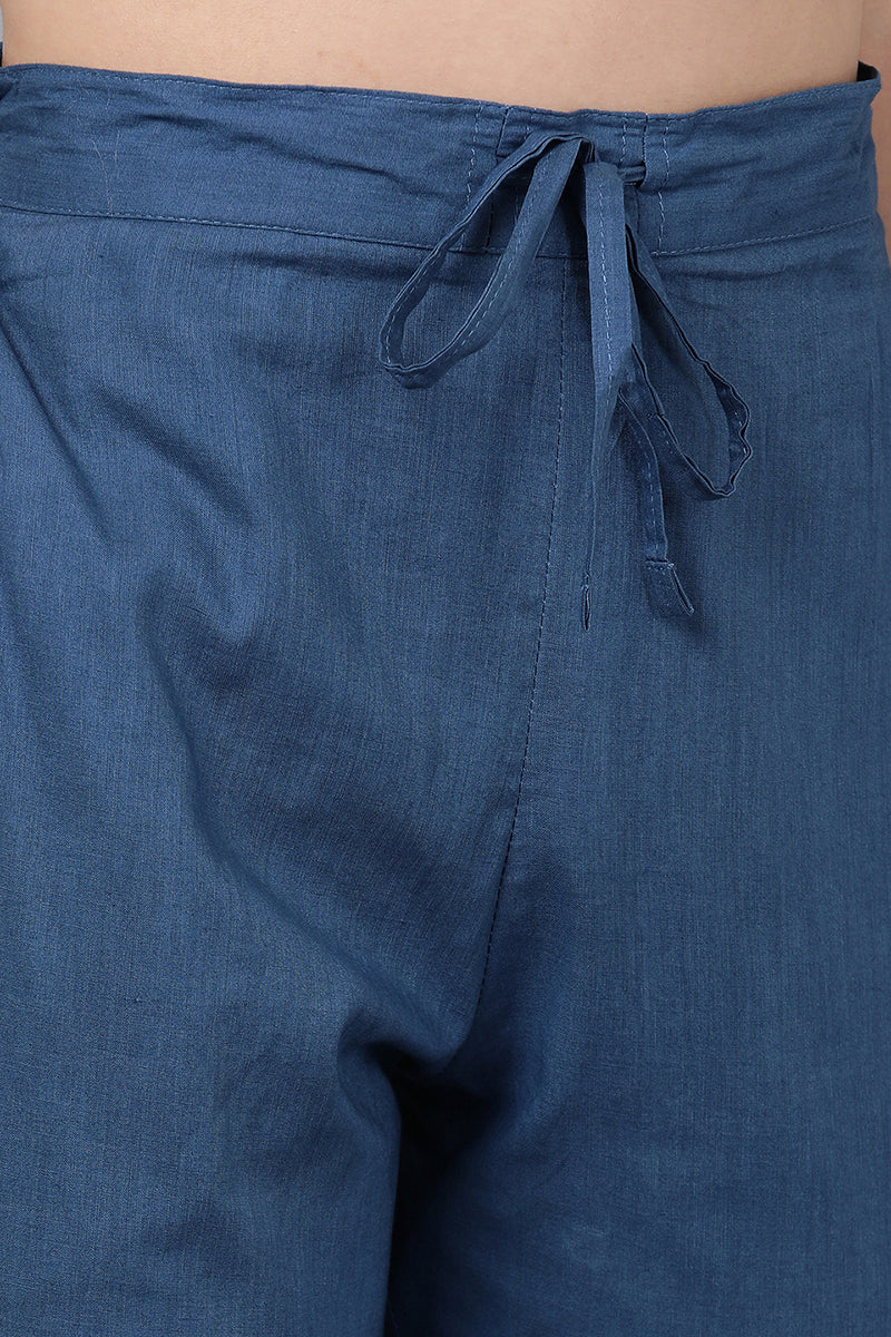 Blue Rayon Blend Floral Straight Suit Set VKSKD1601