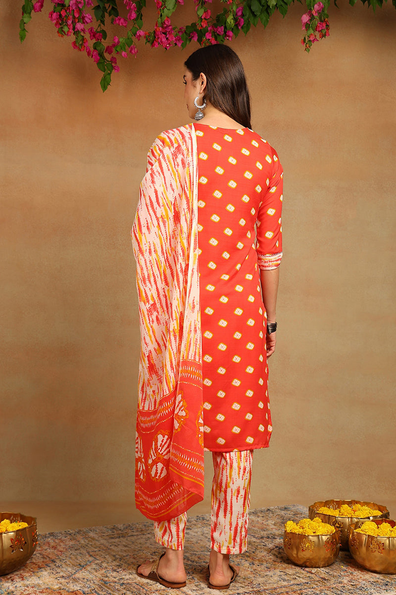 Orange Cotton Straight Kurta Pant With Dupatta VKSKD1627