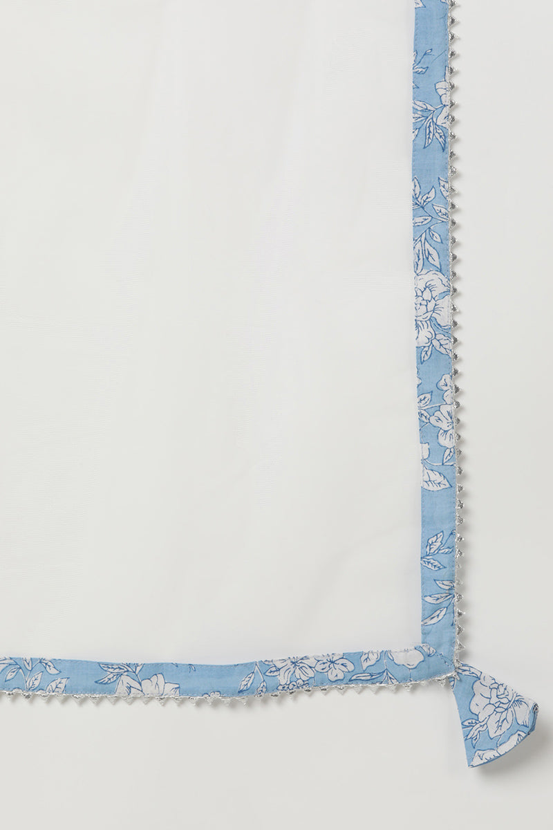 Blue Rayon Blend Floral Straight Kurta Pant With Dupatta VKSKD1716