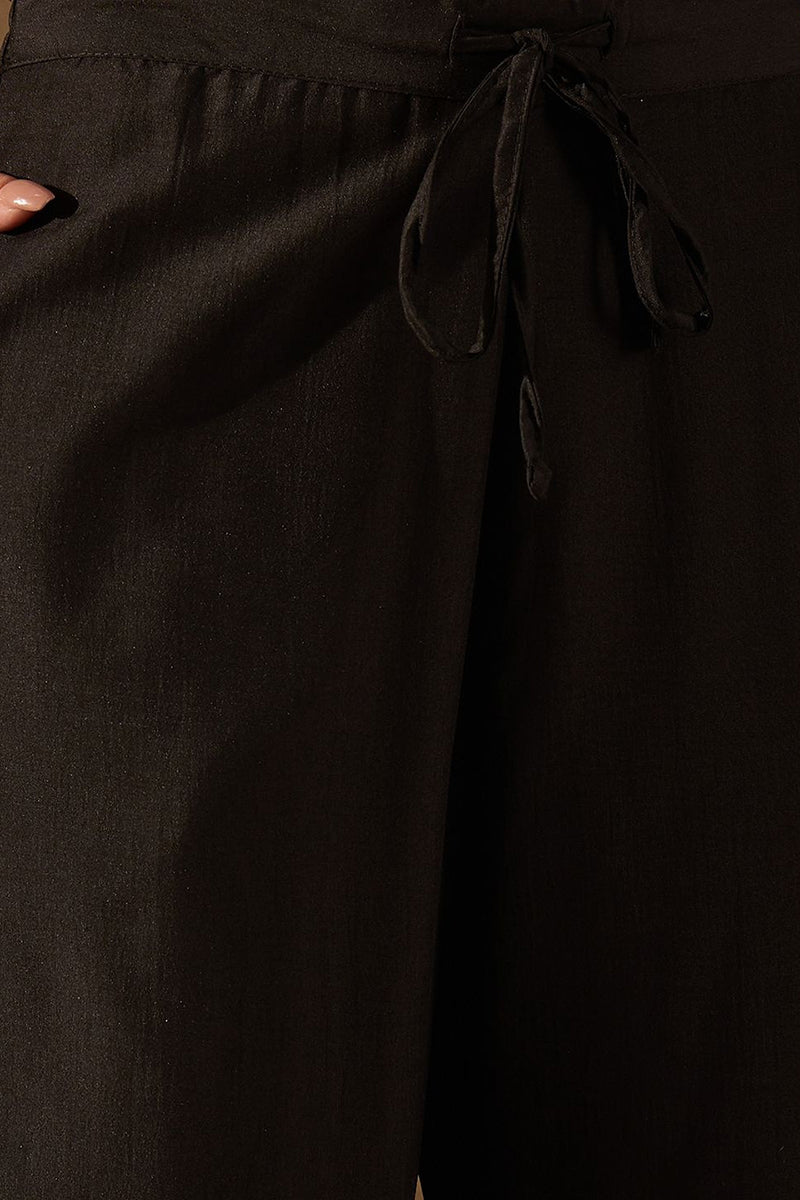 Black Silk Blend Embroidered Kurta Pant With Dupatta VKSKD1755