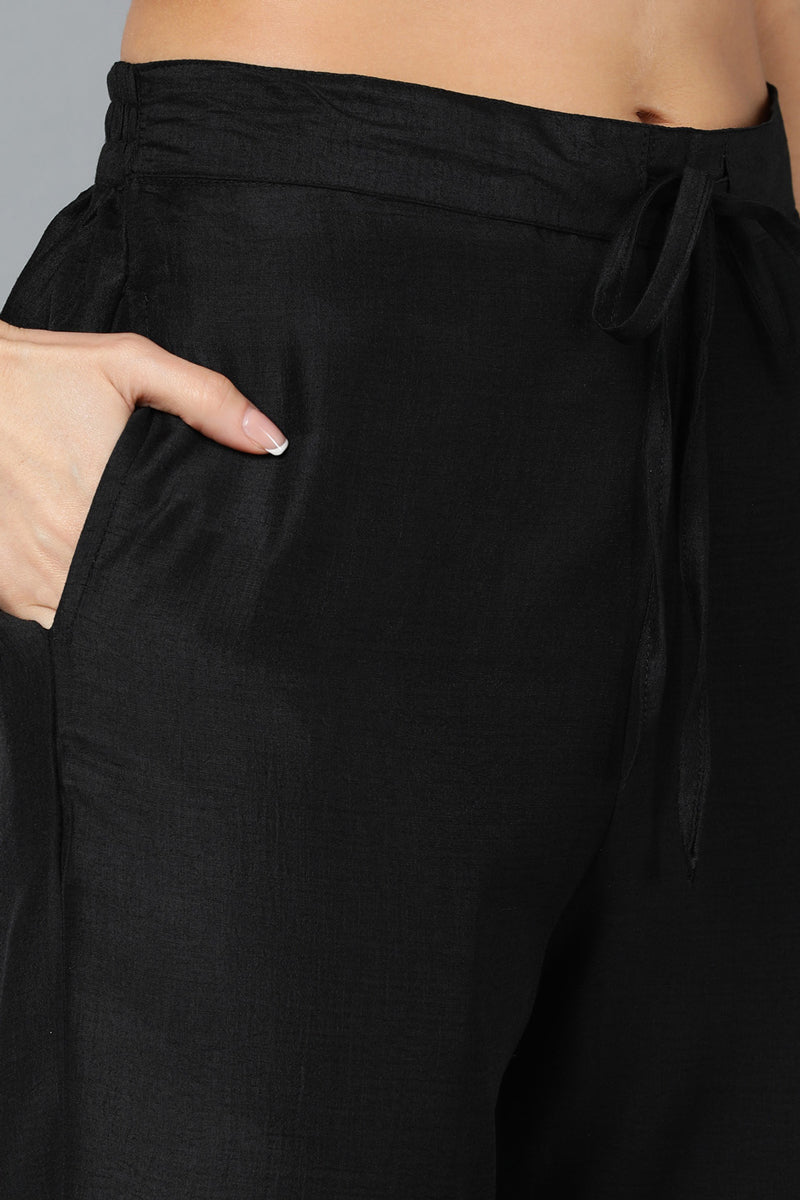 Black Silk Blend Embroidered Kurta Pant With Dupatta VKSKD1755