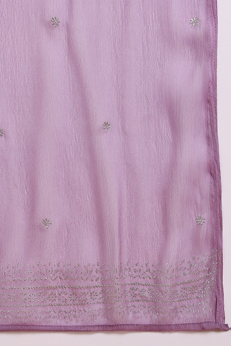 Lavender Silk Blend Anarkali Woven Design Kurta Pant With Dupatta VKSKD1779