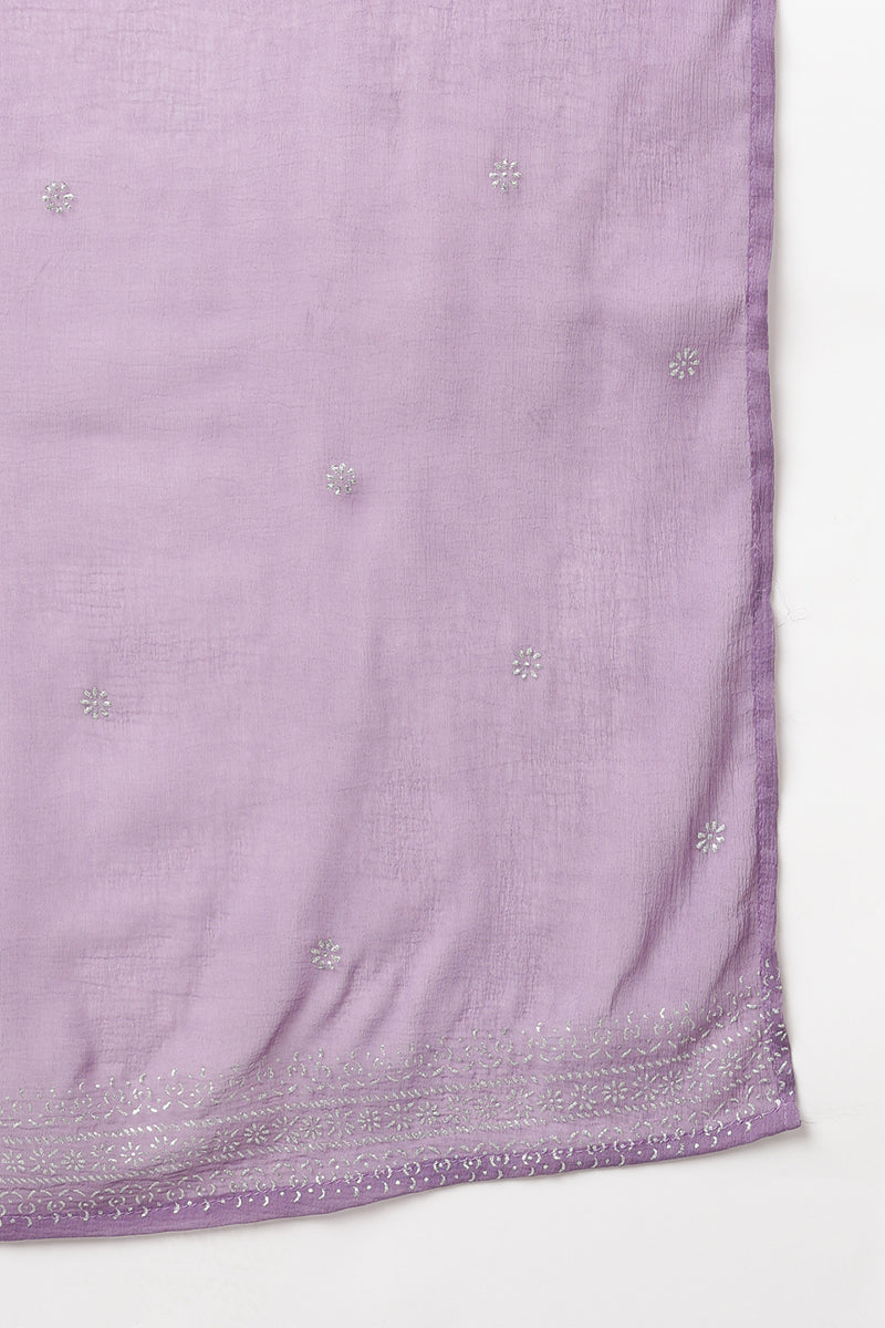 Lavender Silk Blend Anarkali Woven Design Kurta Pant With Dupatta VKSKD1779