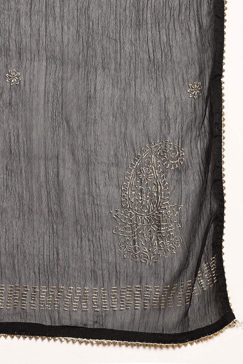 Black Silk Blend Anarkali Yoke Design Kurta Pant With Dupatta VKSKD1782