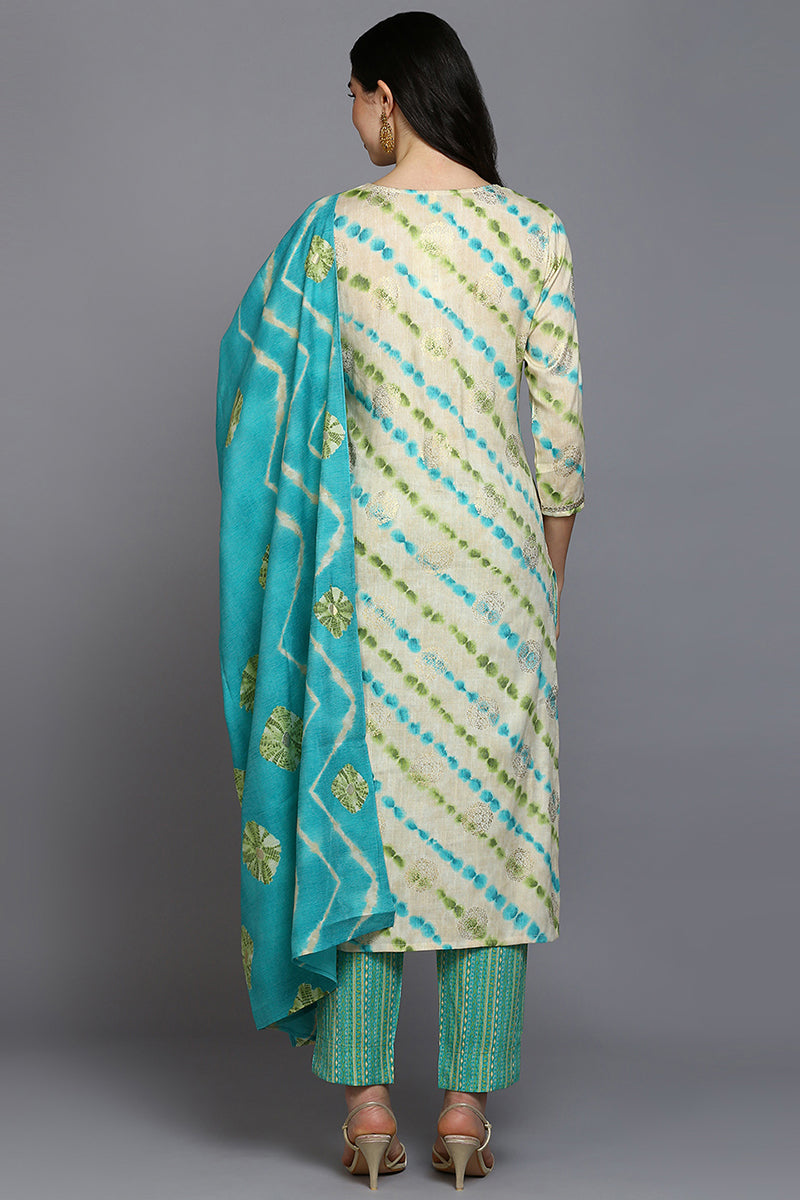 Nude Silk Blend Ethnic Motifs Straight Suit Set VKSKD1787 – Ahika