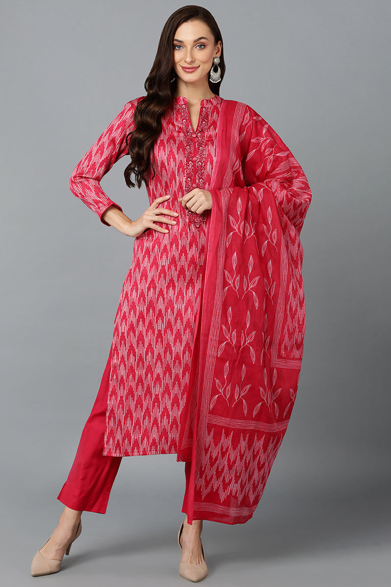 Rani Pink Silk Blend Straight Suit Set VKSKD1813