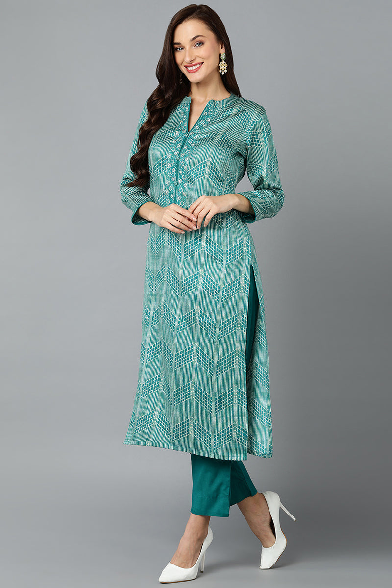Rama Green Rayon Blend Straight Suit Set VKSKD1814