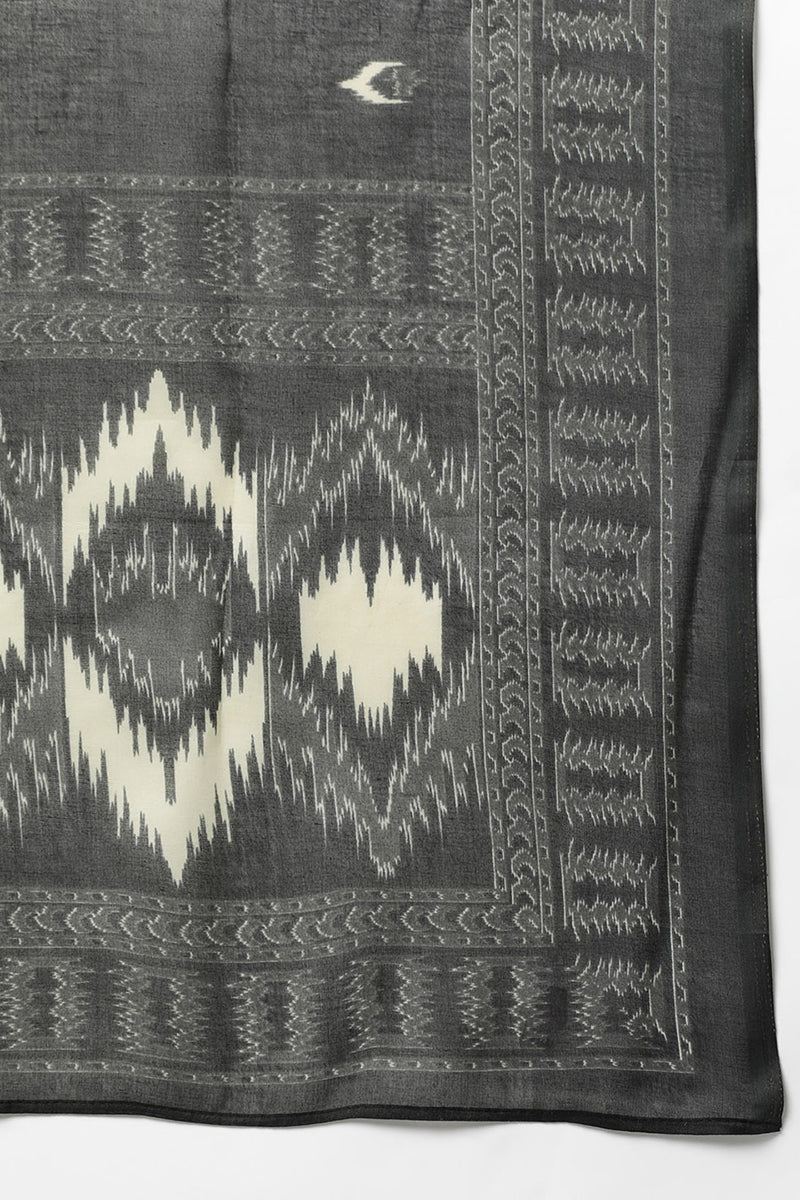 Silk Blend Charcoal Straight Kurta Pant With Dupatta VKSKD1817