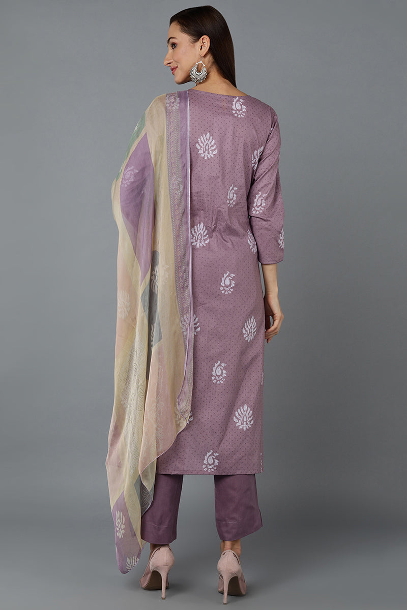 Lilac Silk Blend Straight Suit Set VKSKD1834