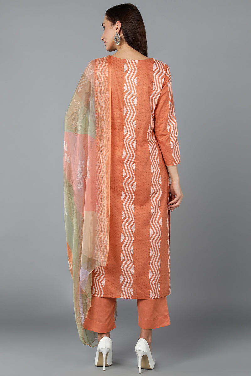 Orange Silk Blend Straight Suit Set VKSKD1837