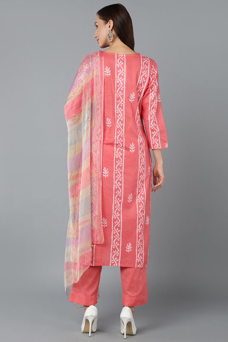 Blush Pink Silk Blend Straight Suit Set VKSKD1838