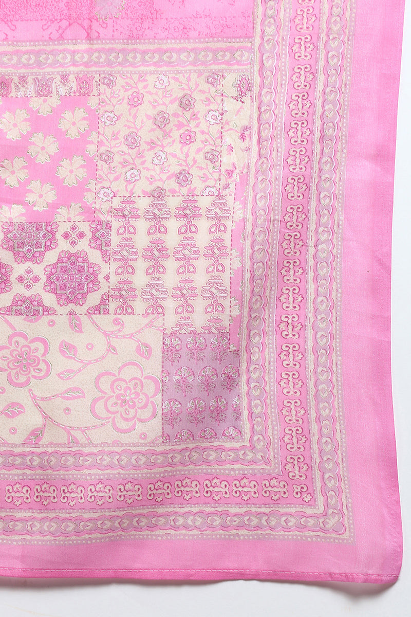 Cotton Pink Printed Straight Kurta Pant With Dupatta VKSKD1856