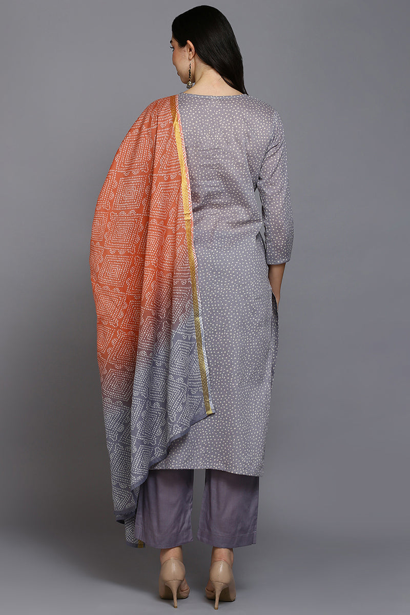 Lavender Cotton Bandhani Straight Suit Set VKSKD1871