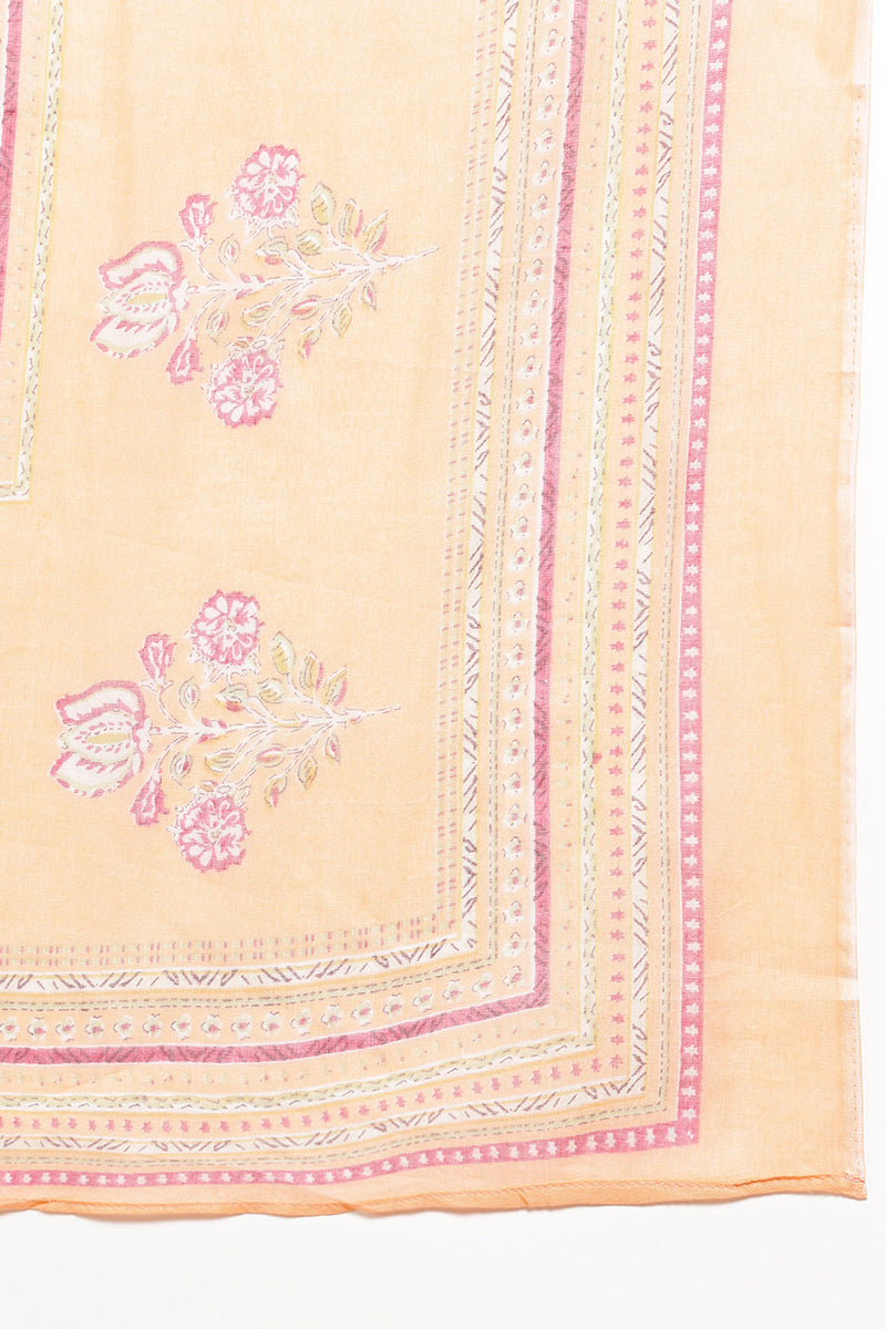 Cotton Blend Peach Printed Straight Kurta Pant With Dupatta VKSKD1903