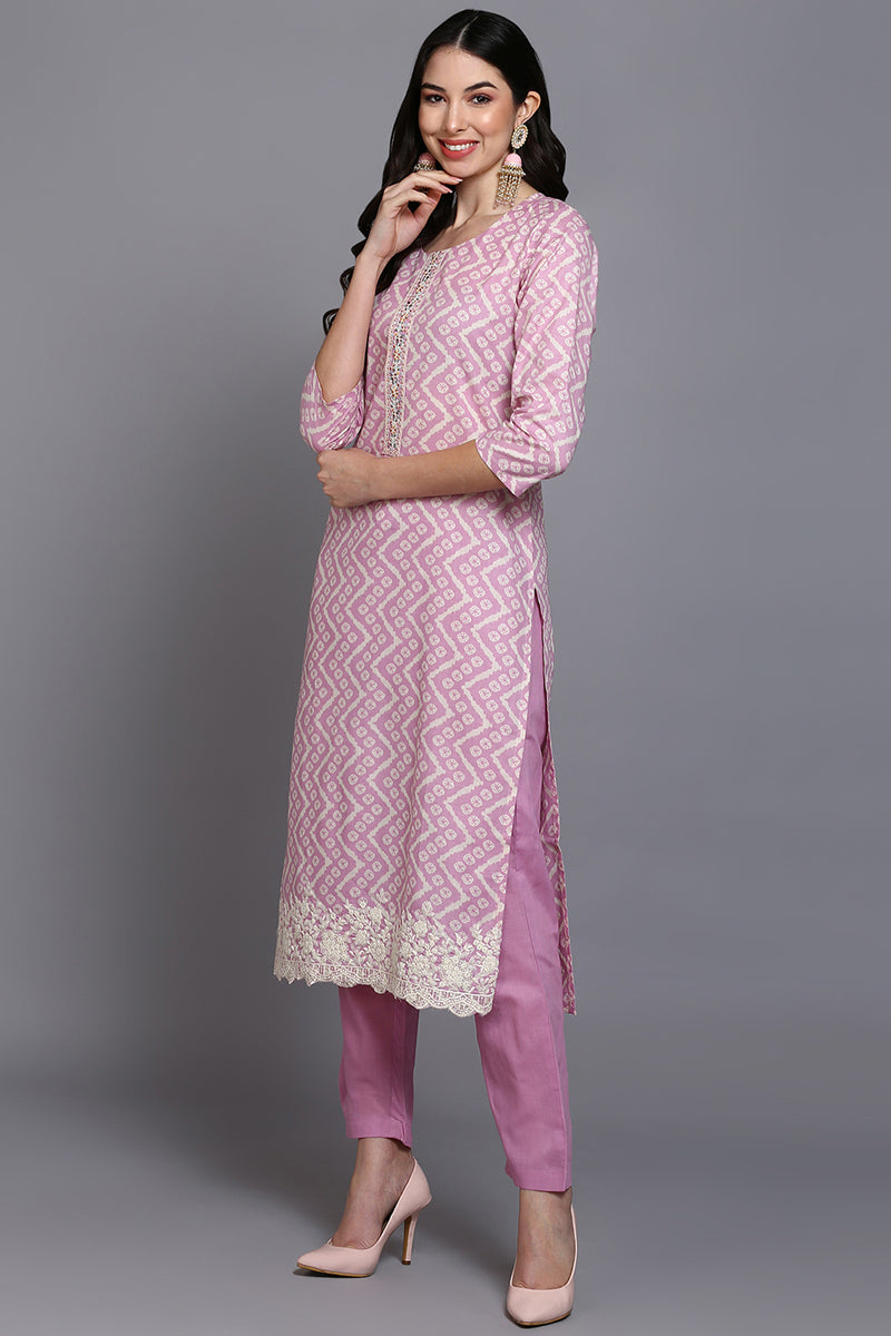 Pink Rayon Printed Suit Set VKSKD1913