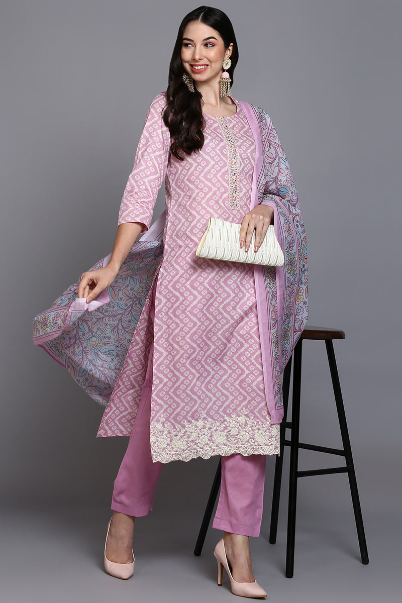 Pink Rayon Printed Suit Set VKSKD1913