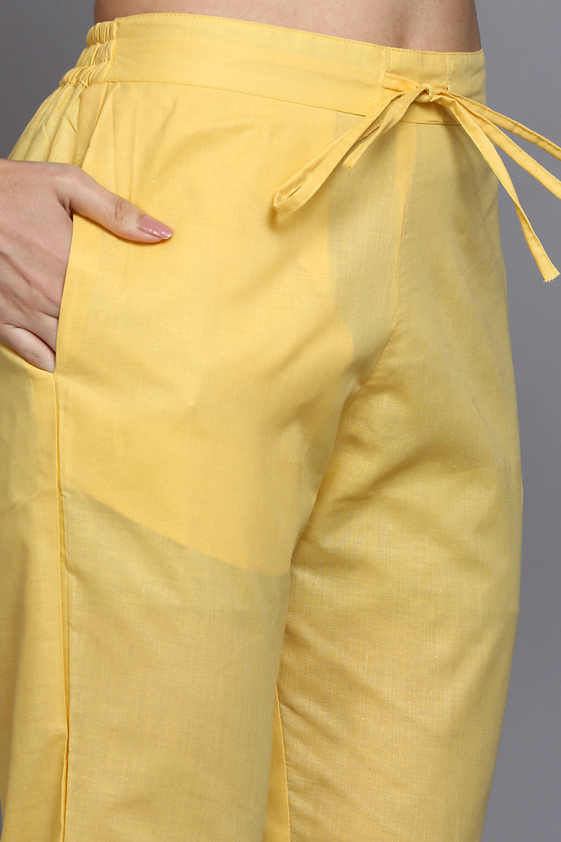 Cotton Yellow Printed Straight Kurta Pant With Dupatta VKSKD1916