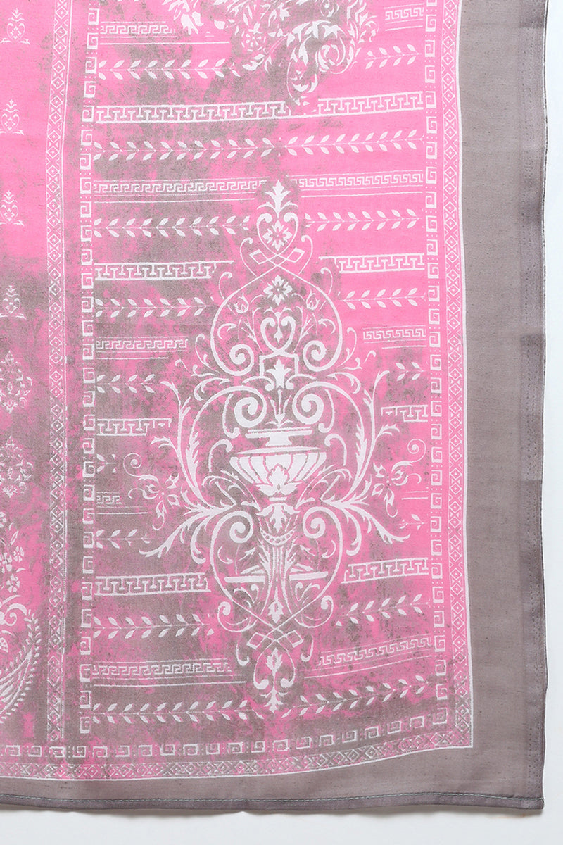 Cotton Pink Printed Straight Kurta Pant With Dupatta VKSKD1918