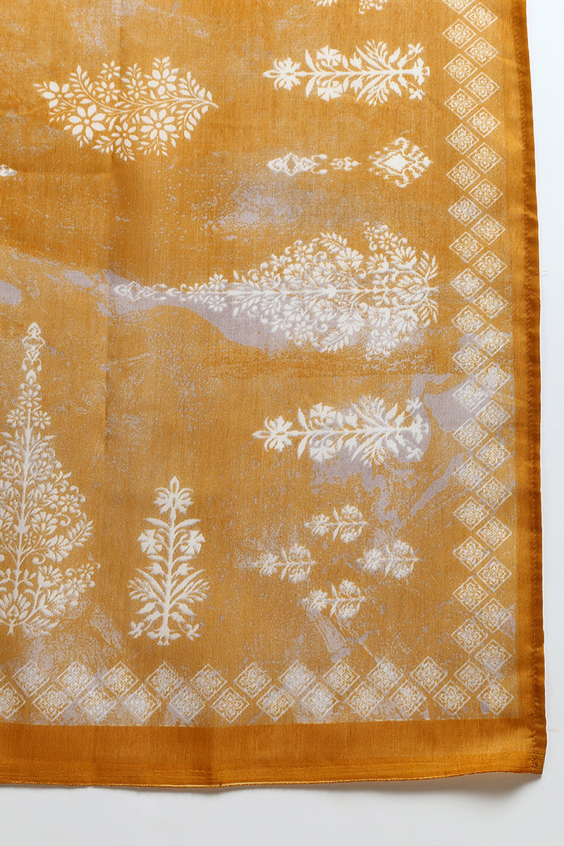 Cotton Taupe Printed Straight Kurta Pant With Dupatta VKSKD1920