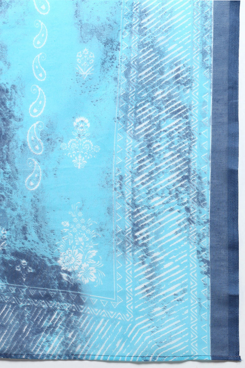 Cotton Blue Printed Straight Kurta Pant With Dupatta VKSKD1923