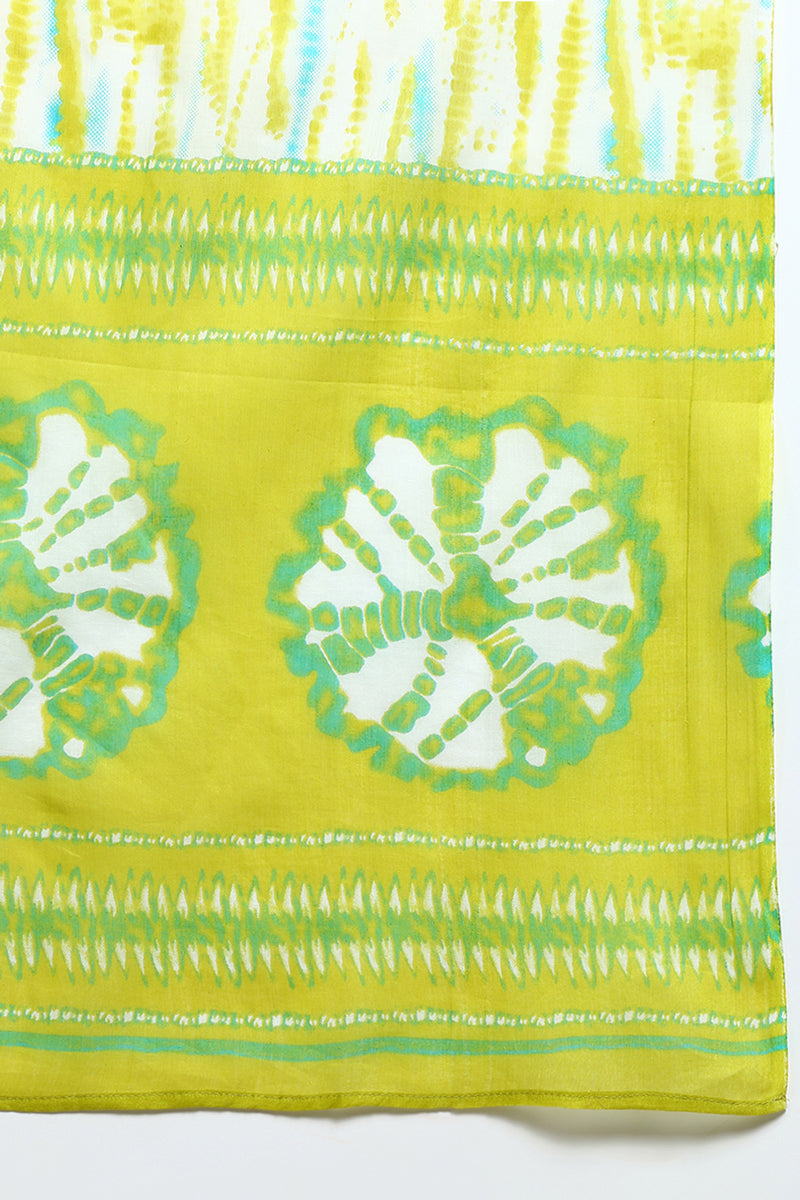 Cotton Green Bandhani Printed Straight Kurta Pant With Dupatta VKSKD1924