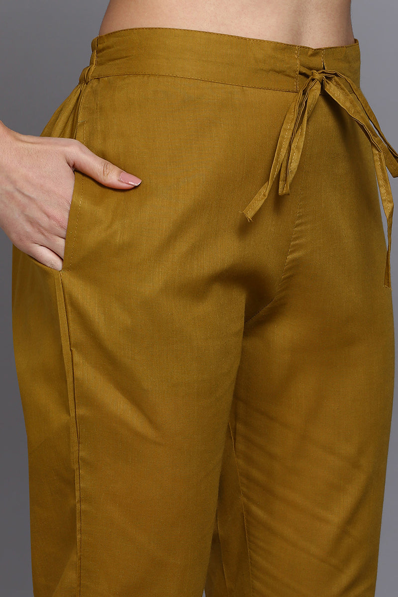 Cotton Olive Embroidered Straight Kurta Pant With Dupatta VKSKD1937