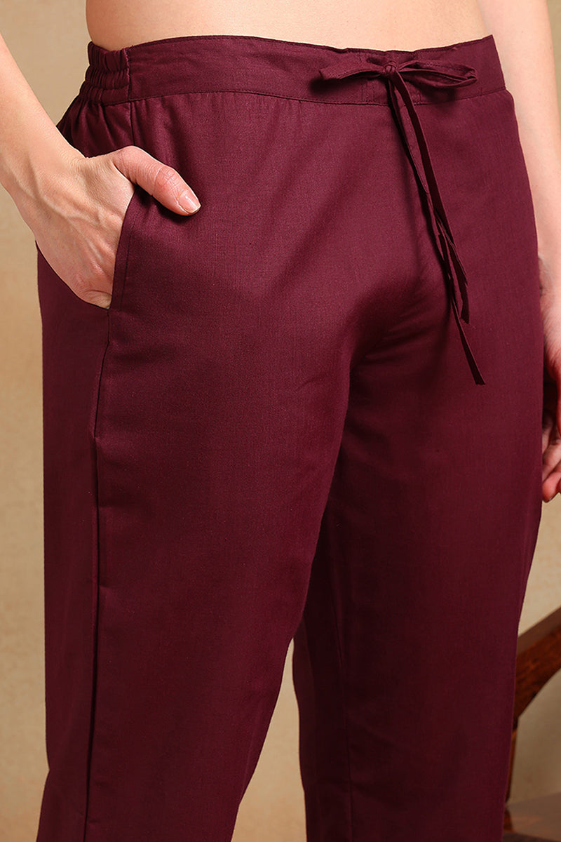 Maroon Silk Blend Solid Embroidered Straight Regular Suit Set VKSKD1938