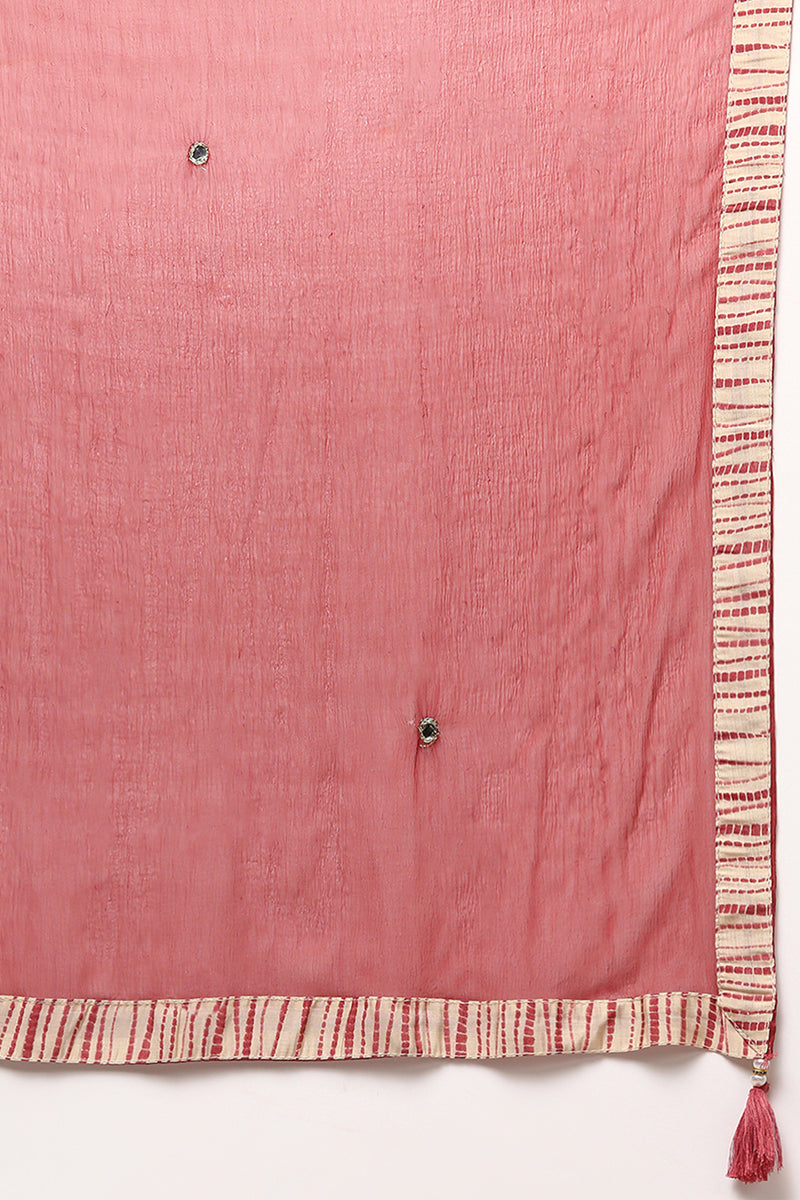 Red Silk Blend Abstract Printed Flared Suit Set VKSKD1959