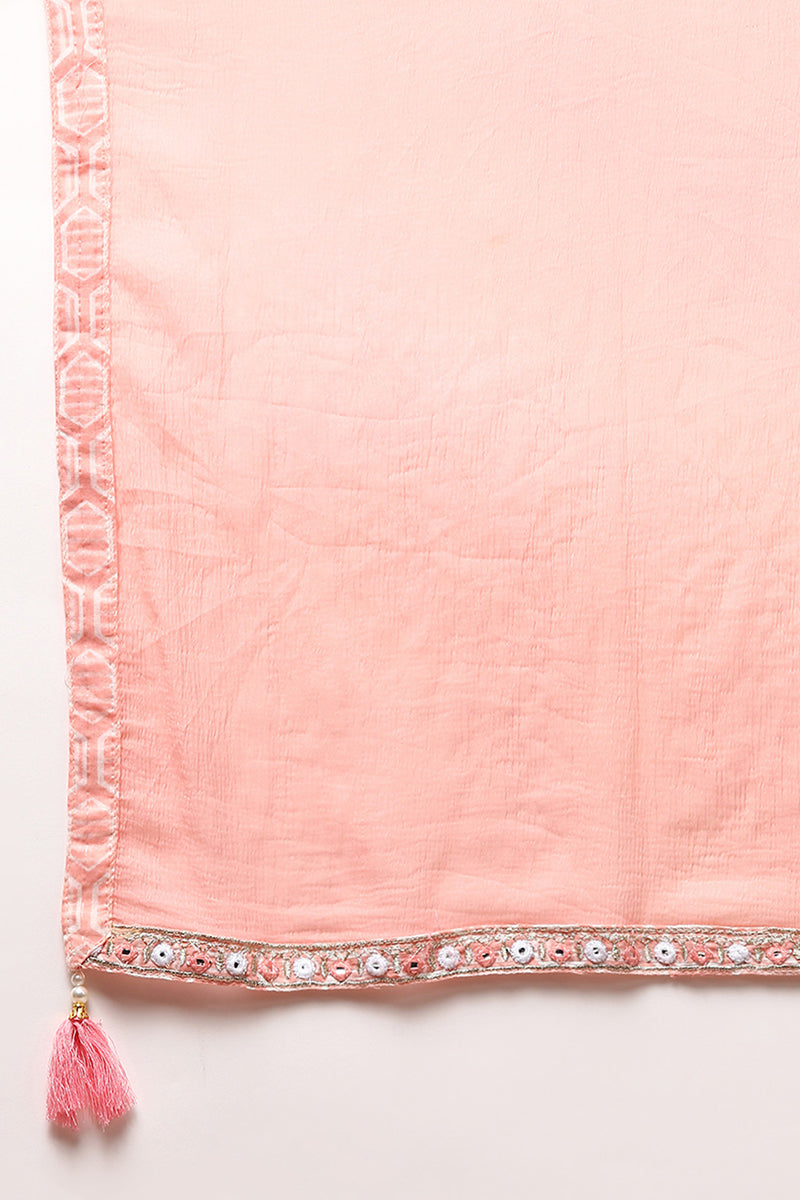 Pink Pure Cotton Embroidered Flared Suit Set VKSKD1962