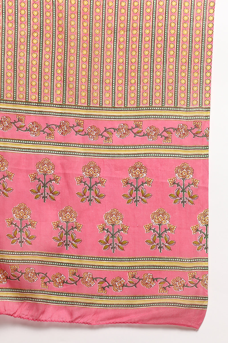 Pink Pure Cotton Printed Flared Suit Set VKSKD1973