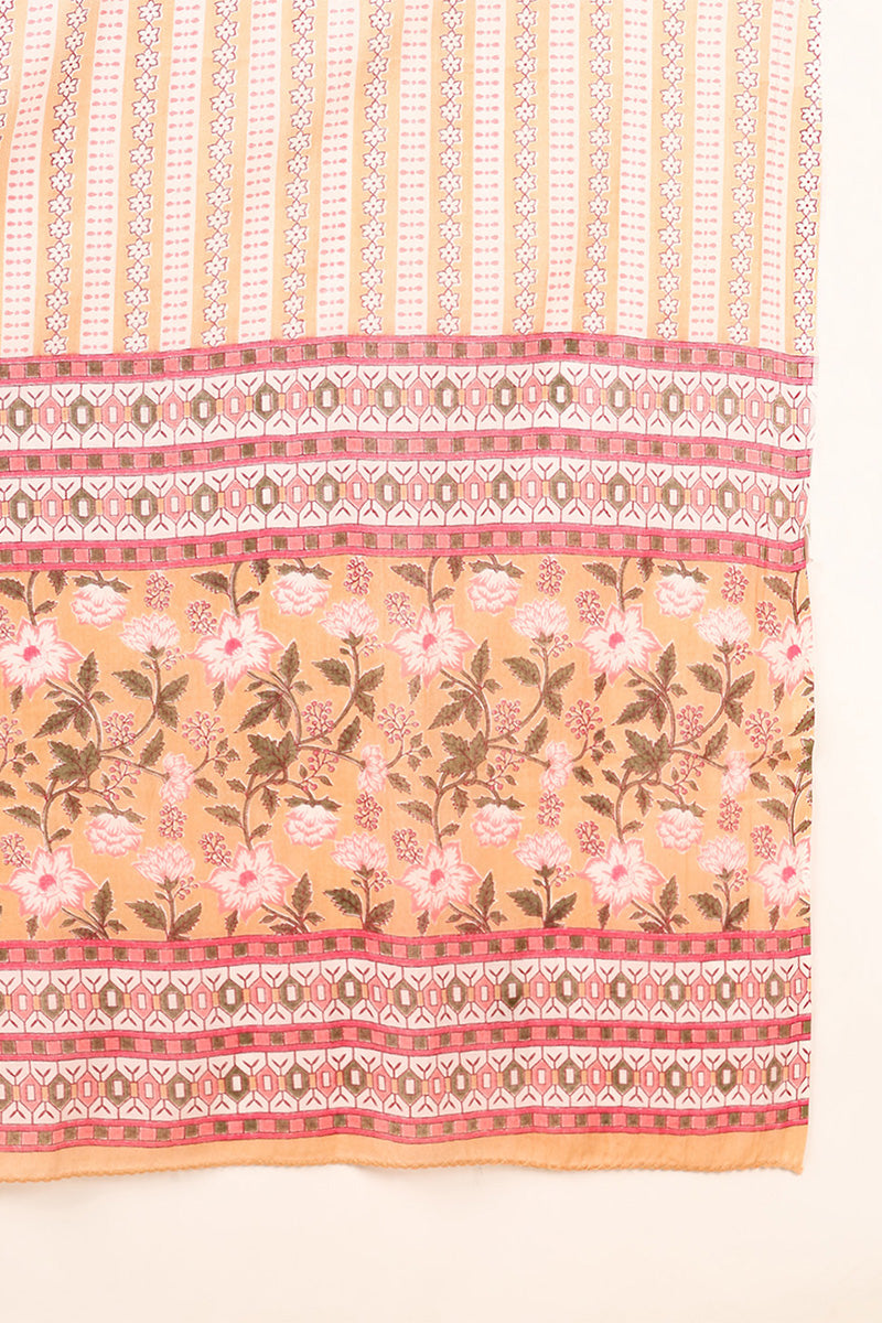 Plus Size Peach Pure Cotton Floral Printed Straight Suit Set VKSKD2007