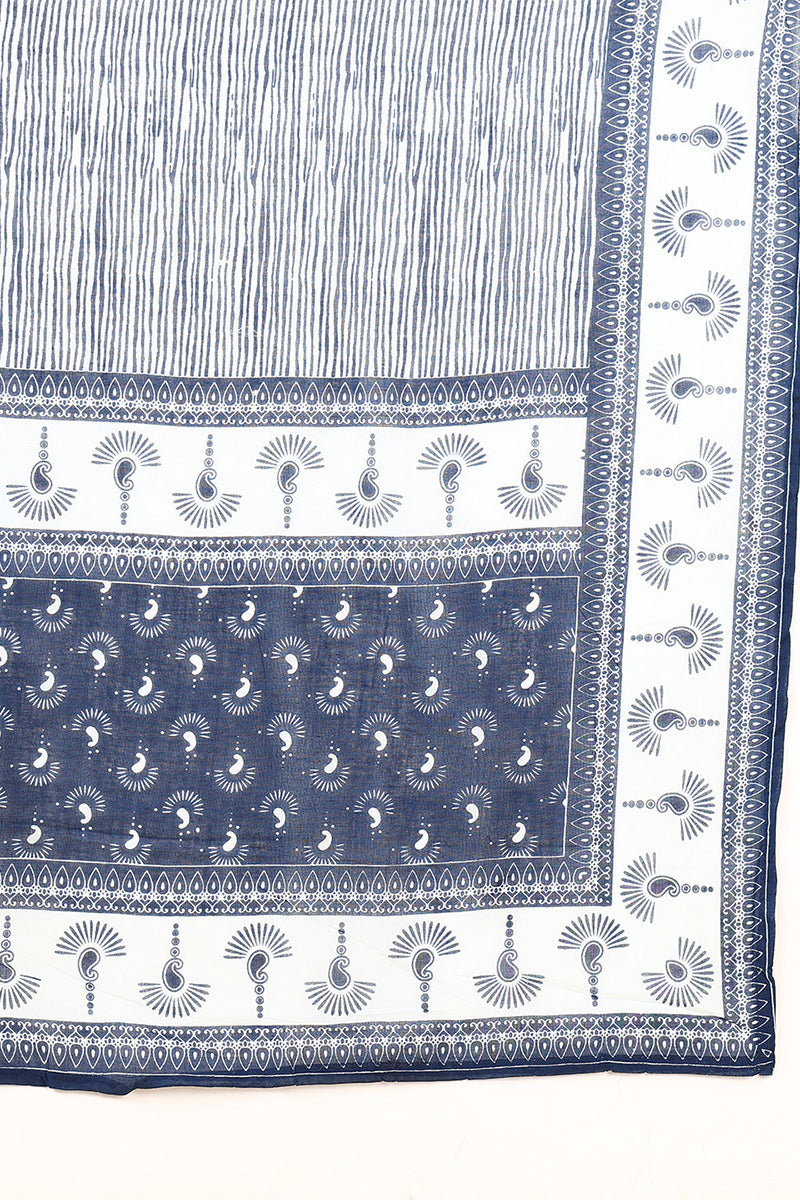 Blue Pure Cotton Ethnic Motifs Printed Yoke Design Anarkali Suit Set VKSKD2023