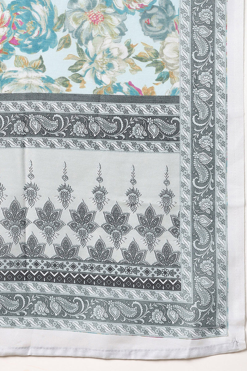 Blue Pure Cotton Floral Printed Anarkali Style Suit Set VKSKD2076