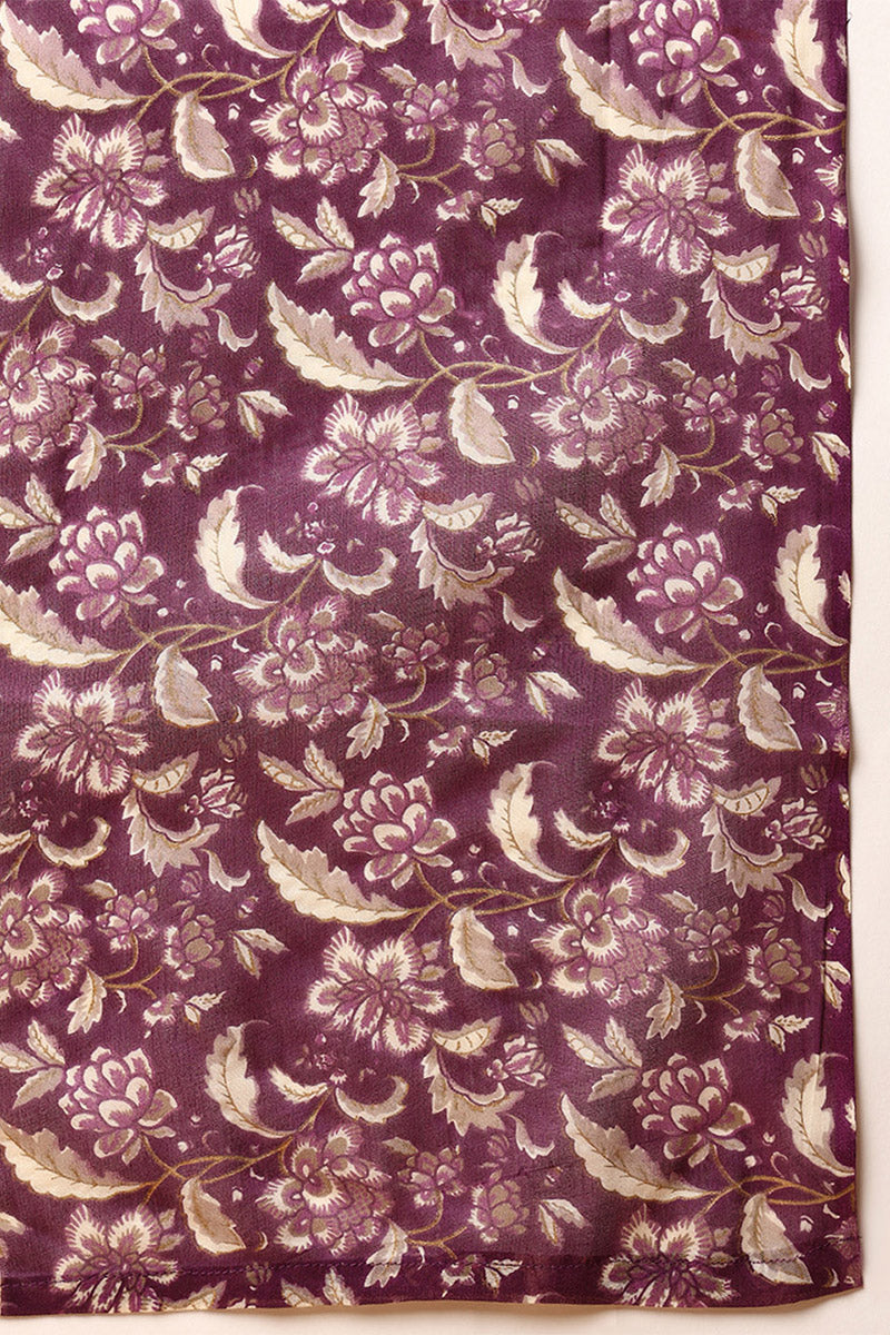Magenta Pure Cotton Floral Printed Flared Suit Set VKSKD2087
