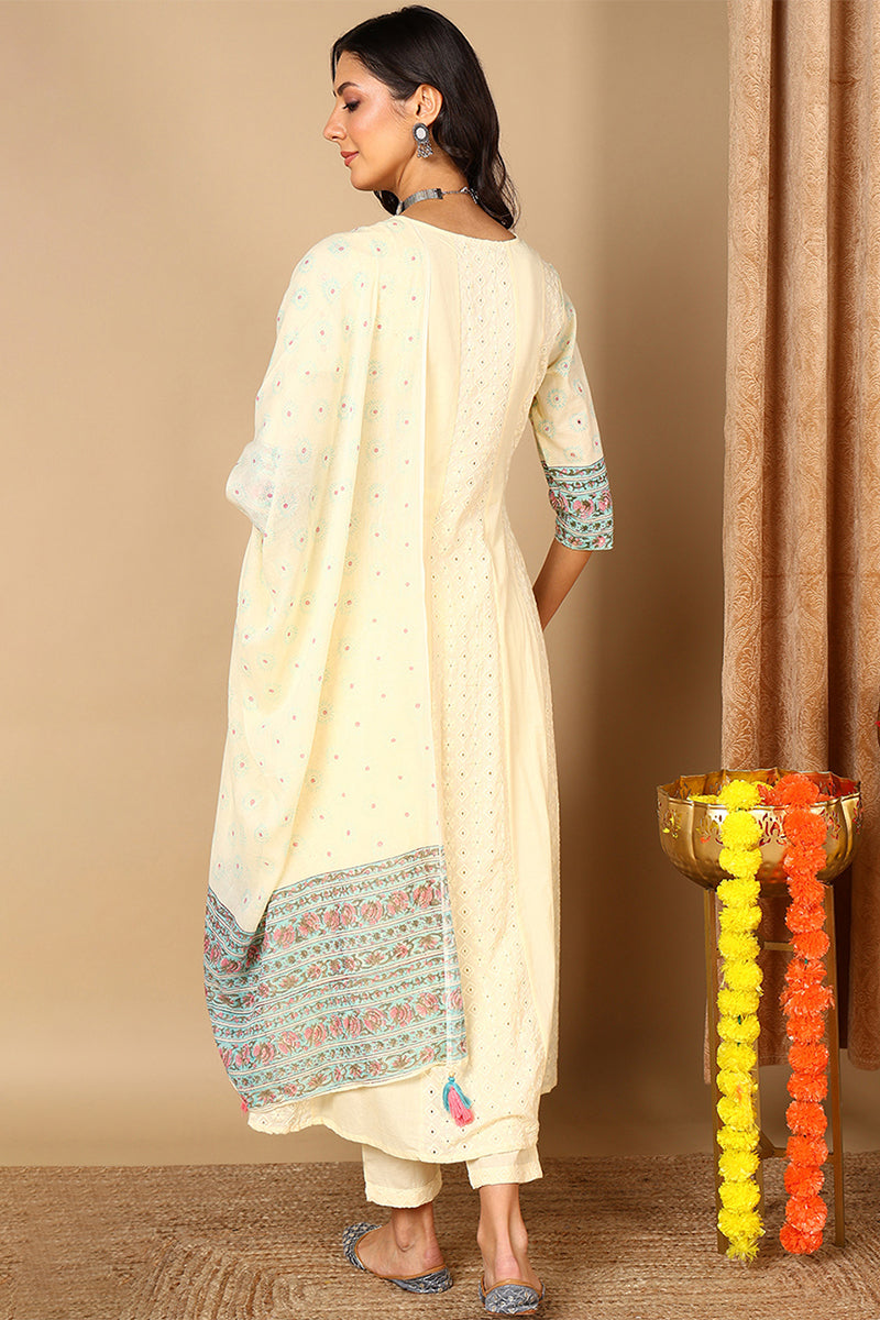 Yellow Pure Cotton Ethnic Motifs Printed Anarkali Style Suit Set VKSKD2090