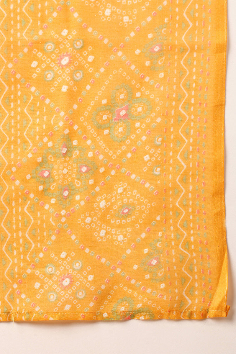 Yellow Poly Cotton Bandhani Printed Straight Suit Set VKSKD2093