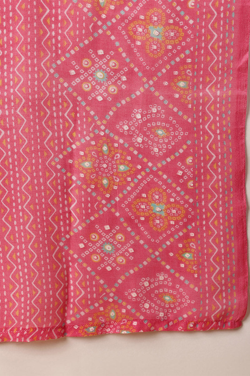 Pink Poly Cotton Bandhani Printed Straight Suit Set VKSKD2094