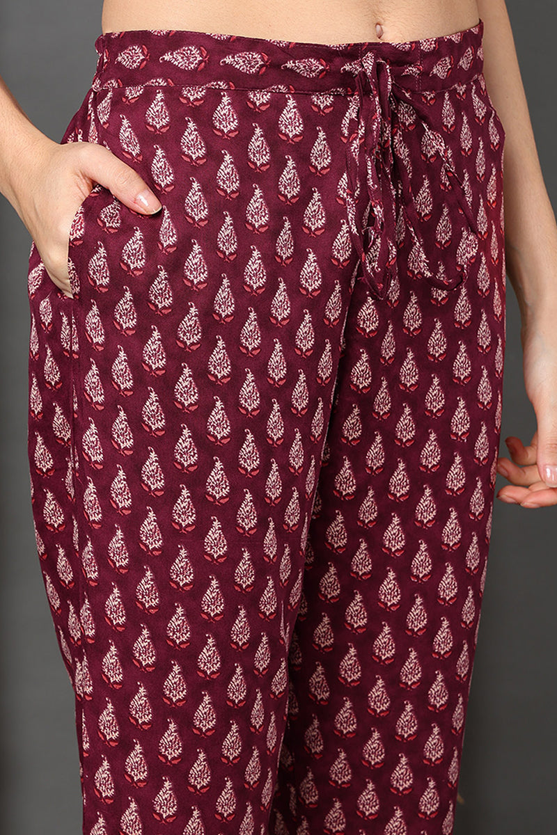 Maroon Rayon Blend Floral Printed Straight Suit Set VKSKD2149