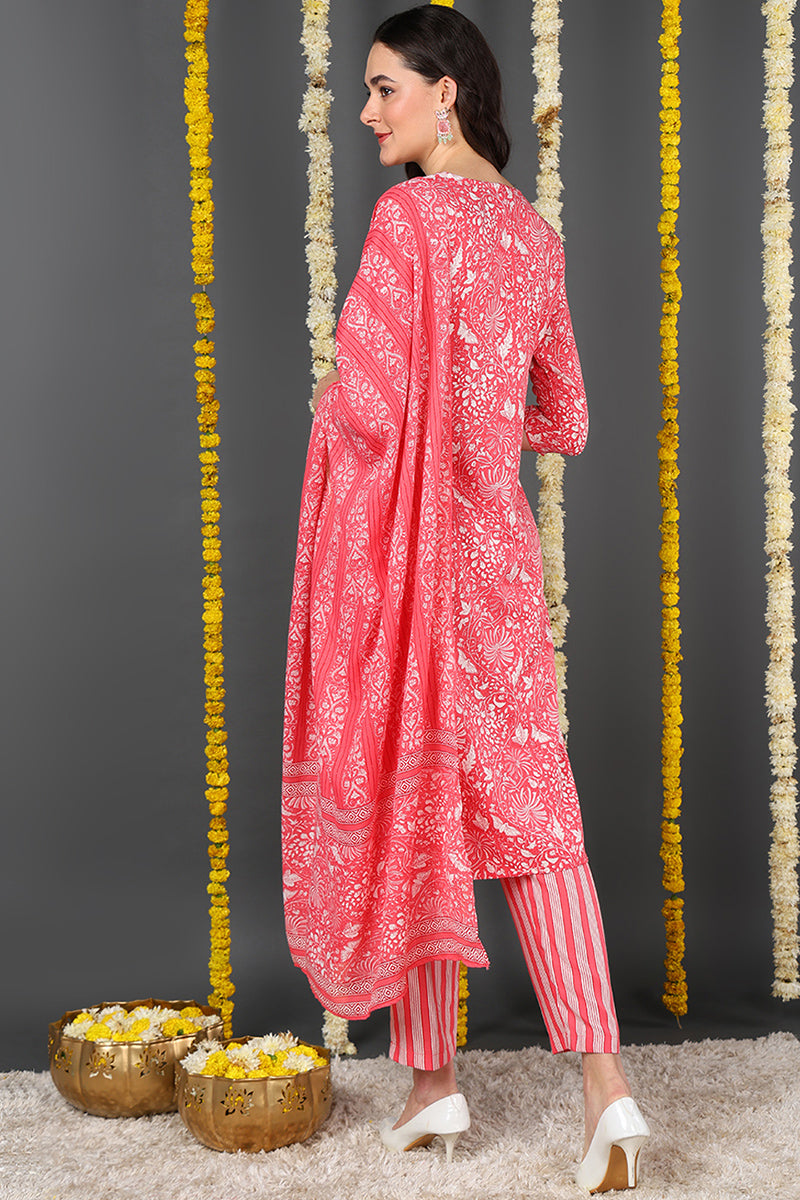 Pink Rayon Blend Floral Printed Straight Suit Set VKSKD2157