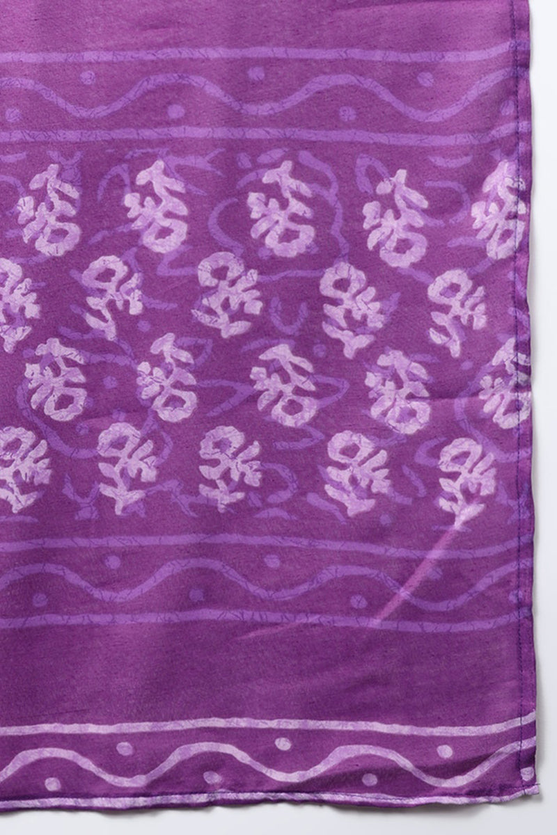 Violet Rayon Blend Ethnic Motifs Printed Straight Suit Set VKSKD2167